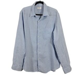 Uniqlo Linen Shirt Mens Extra Large Blue Button Up Long‎ Sleeve Dress Casual
